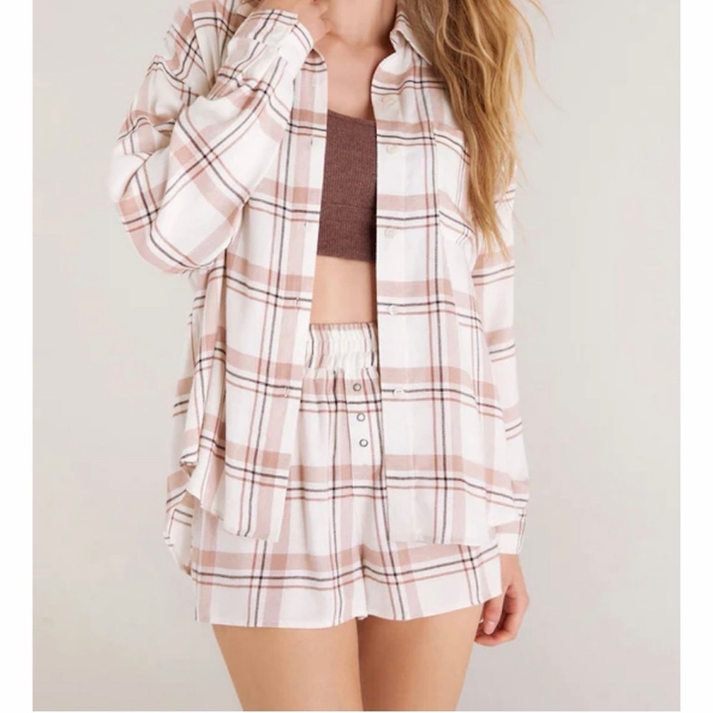 Z Supply Plaid Pajama Set in White and Blush 0101